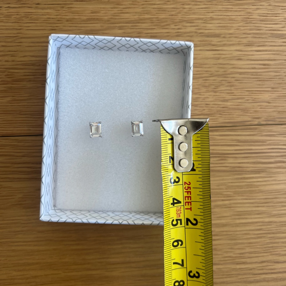Emerald Cut Cubic Zirconia Stud Earrings Classic Elegant Minimal Timeless Style - Picture 5 of 5